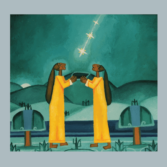 Two women in the farm field worshiping the bright stars