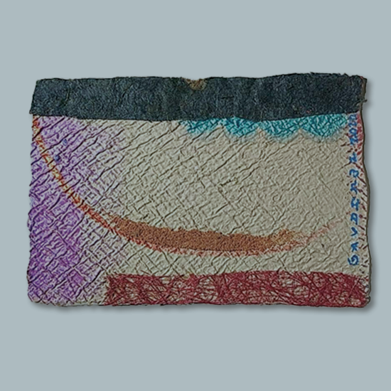 Iridiscent acrylic, iridescent  painsticks, sinamay fiber and dyed   handmade paper