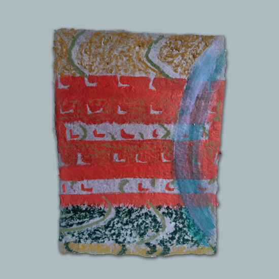 Acrylic, Iridescent paint, oil stick on handmade paper