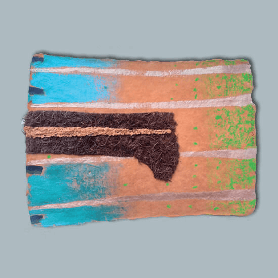 Textured grainy gel, dyed fiber, Iridescent Acrylic paint, Oil stick on handmade paper